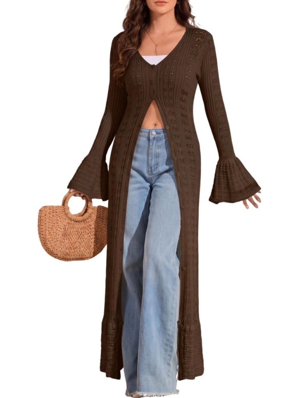 Cardigan Sweaters for Women Trendy Lightweight Crochet Long Duster Button Up